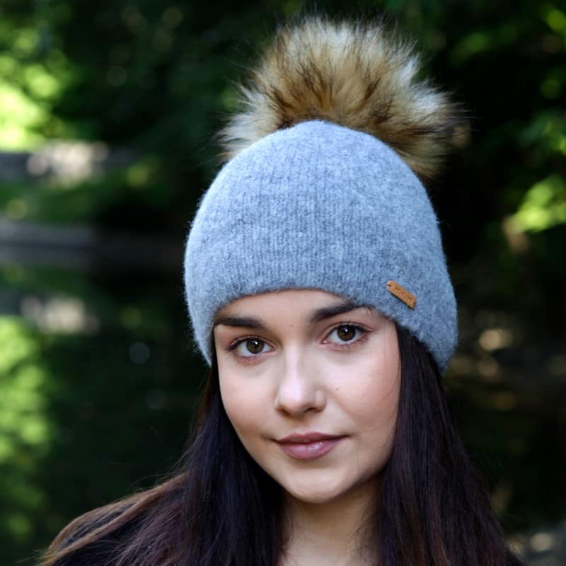 thumbnail interactive-video image 1 of Women's Ivory Rabbit Fur & Wool Winter Beanie Hat | Cute Flower Accent | Beret Style 1 of 2