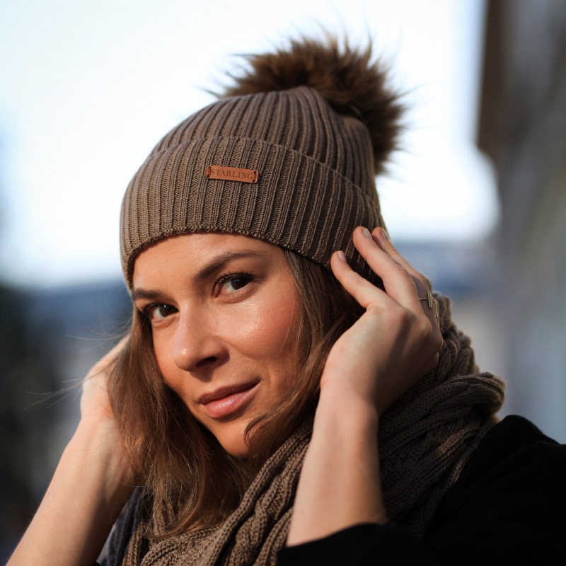 NEIL Elegant hat by Starling Hats, made of 100% merino wool with a fur pompom in classic colors